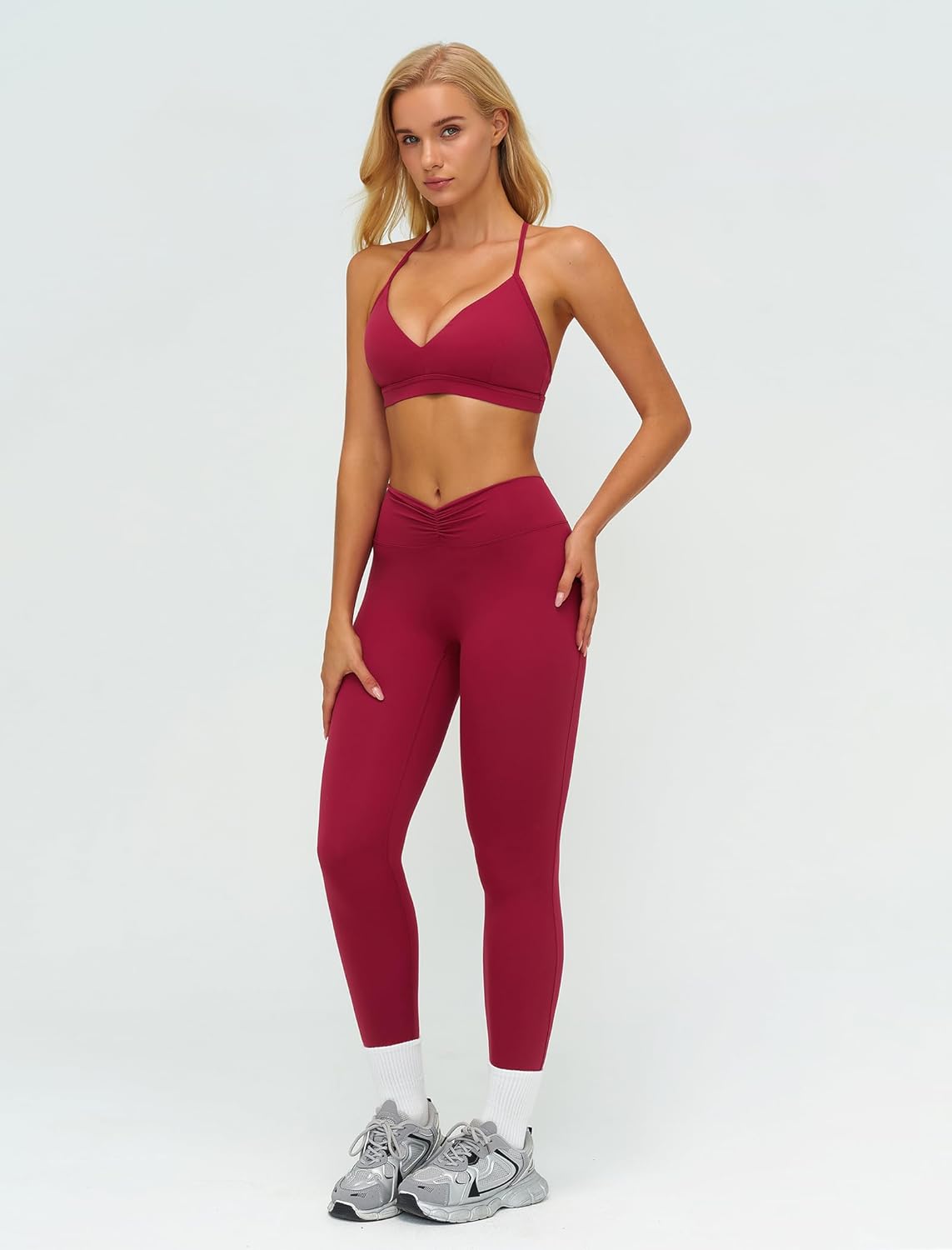 ABOCIW Womens Workout Sets V Neck Y Back Sports Bra Tummy Control High Waist Leggings 2 Piece Gym Yoga Pilates Outfits