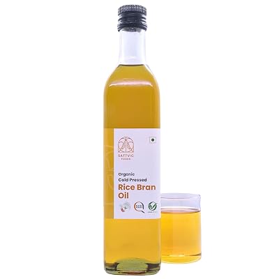 Sattvic Foods Rice Bran Oil (1 L) | Certified Organic, Cold Pressed Oil | Low in Cholesterol & Trans Fat | Antioxidant-R