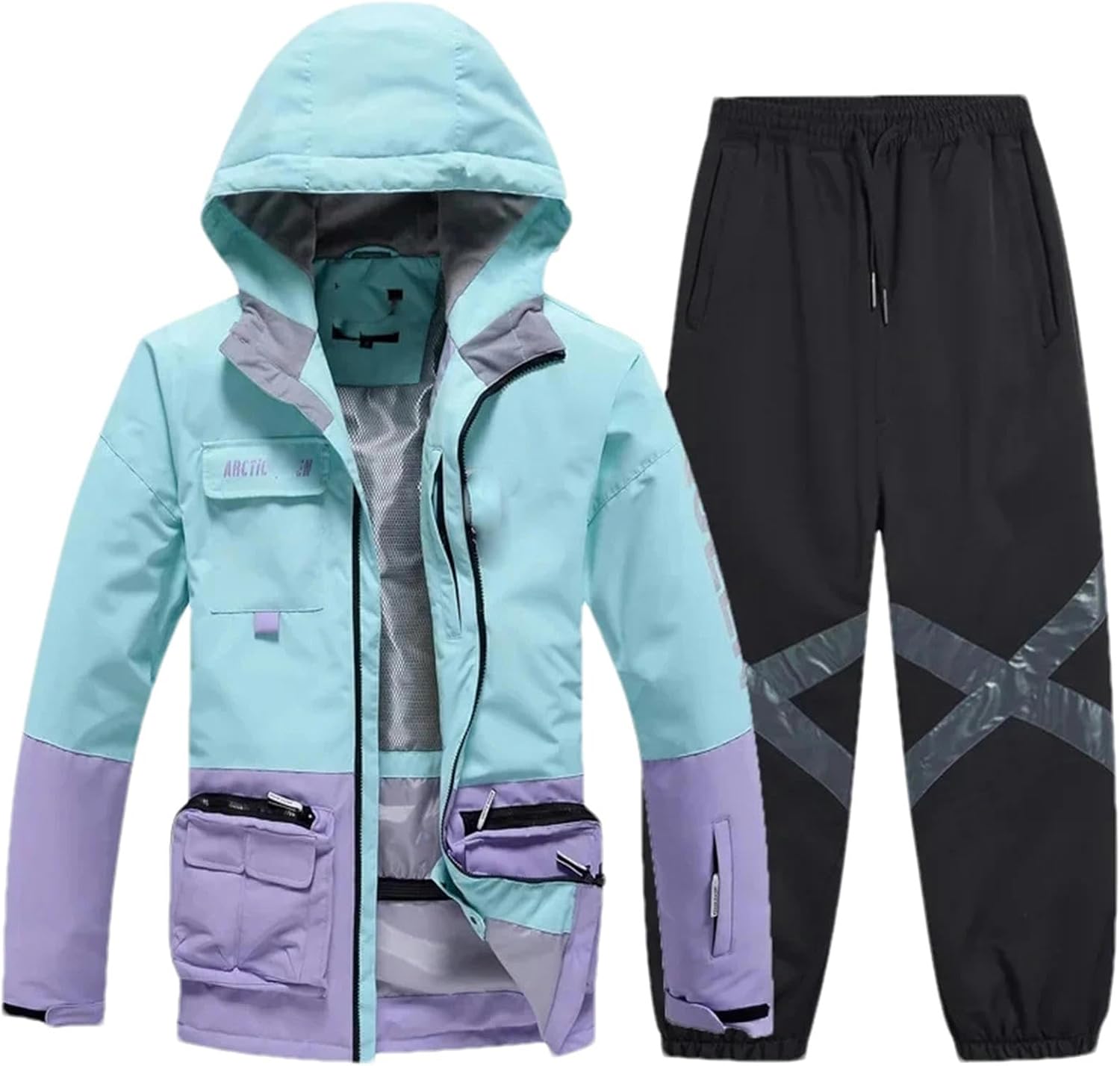 Women and Man Winter Ski Suit Overall Snowboard Jacket Thickened Warm Ski Set Snow Pants Wind Waterproof Clothing