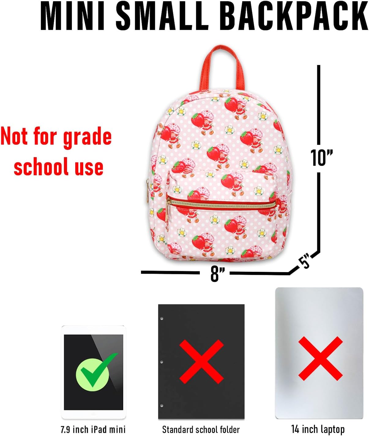 Strawberry Shortcake Mini Backpack for Women - 10” Faux Leather Backpack with Front Pocket Plus Water Bottle | Strawberry Shortcake Backpack Purse Bundle - Image 5