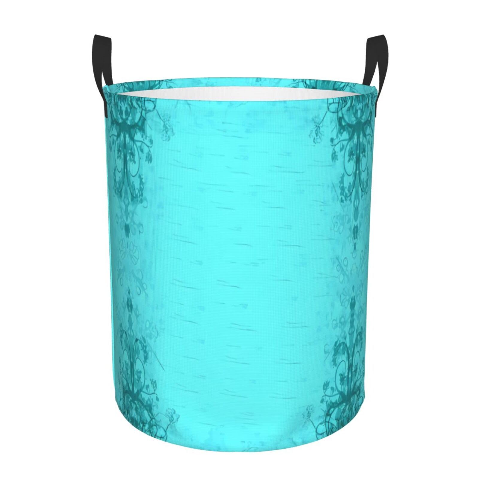 S Circular Hamper – Collapsible Teal Blue Print Laundry Basket