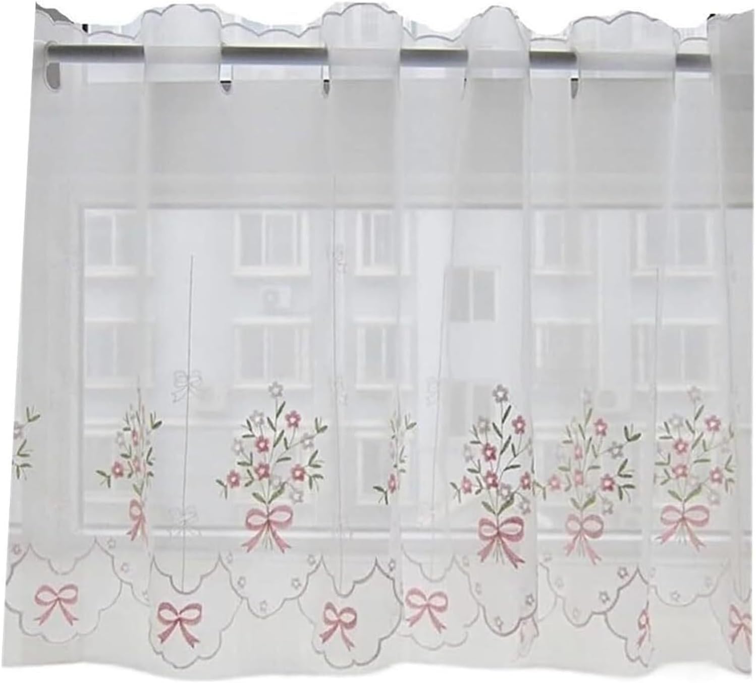 Window Curtain,Valance Curtains Sheer Valance Curtain,Window Curtains,Pastoral Style Floral Embroidered Cafe Curtain, Short Sheer Valance Curtains Kitchen Half(42 * 145cm)