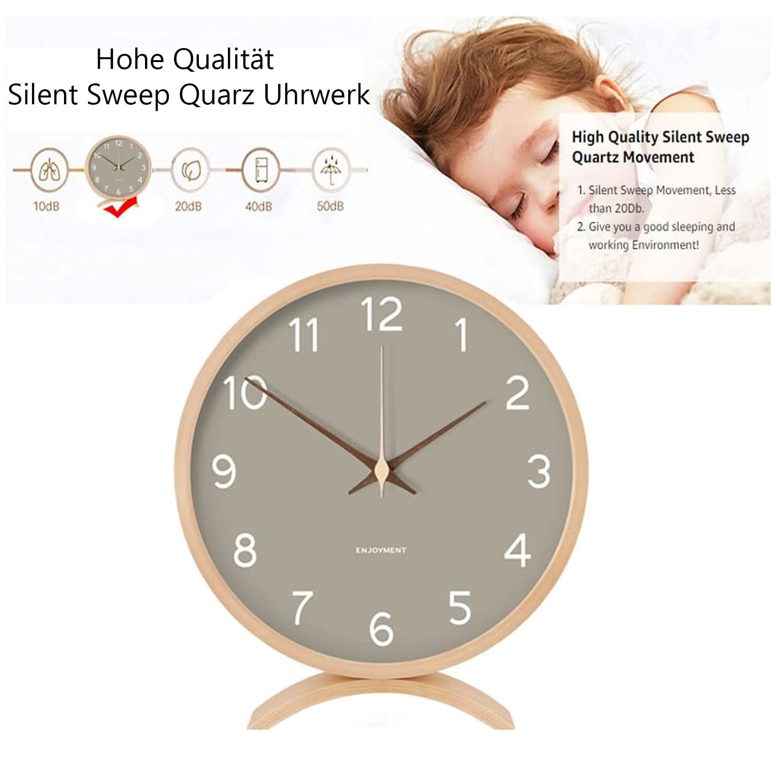 Réveil Classique En Bois Bordeaux - Sans Tic-Tac, Fonction Snooze, Horloge De Chevet Analogique Silencieuse Pour Chambre à Coucher