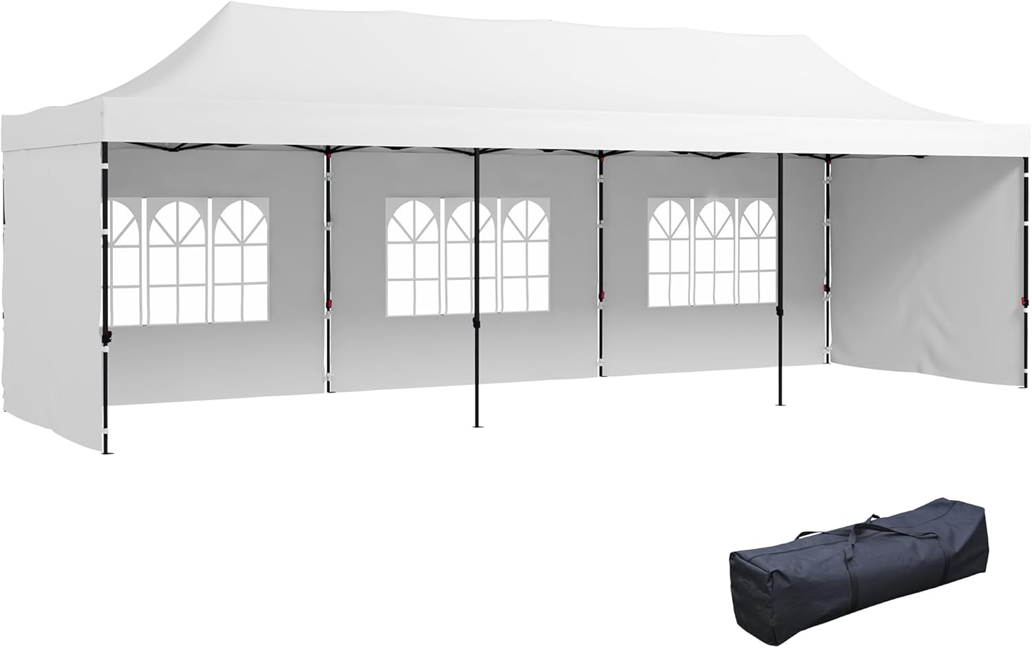Outsunny 9.5' x 28' Pop Up Canopy Tent with Sidewalls, Instant Sun Shelter, White Tent for Parties, Height Adjustable with Carry Bag and 4 Sand Bags for Outdoor, Garden, Patio