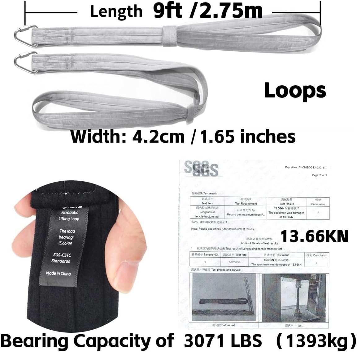 9ft 2.75m Aerial Straps Ropes Yoga Aerial Acrobatics Body Aerial Loop Trapeze Circus Apparatuses Equipment Three-Layer Straps 1 pairs