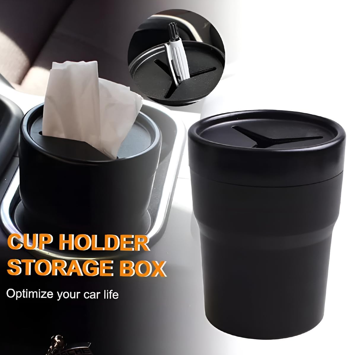 Car Trash Can with Lid, Multipurpose Mini Leakproof Auto Garbage Bin Fits Cup Holder Console Door, Small Portable Auto Interior Dustbin Organizer Accessories, Universal Fit image 5