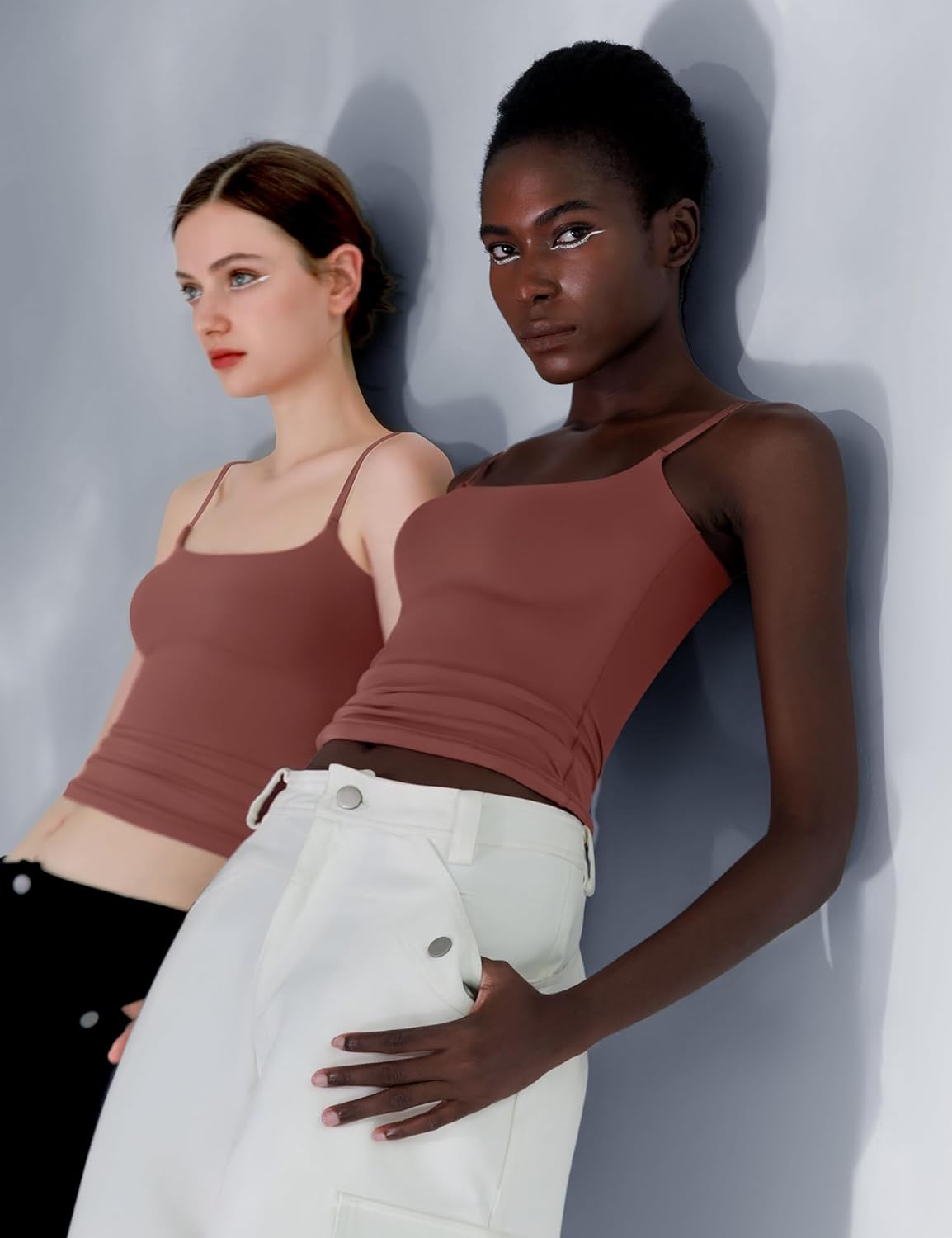 PUMIEY Women's Square Neck Tank Top Adjustable Spaghetti Straps Sleeveless Basic Tops Sharp Collection - Image 3