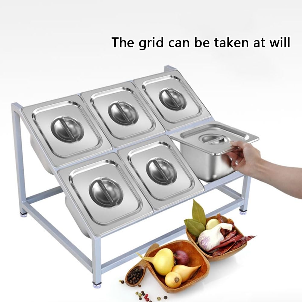 Support à condiments en acier inoxydable avec couvercles, 4/6/8 plateaux pour restaurants, marmites et magasins de fruits, 34 x 38 x 25 cm