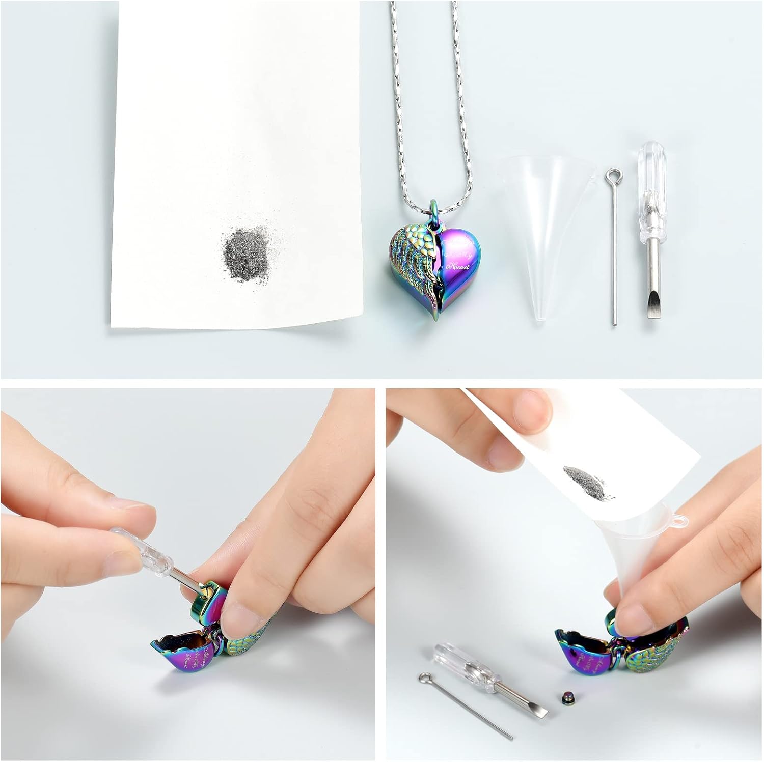 Imrsanl Cremation Jewelry for Ashes Heart Urn Necklace Pendants Ashes for Women Men Family Keepsake Memorial Angel Wing with Charm Heart for Loved Ones - Image 5