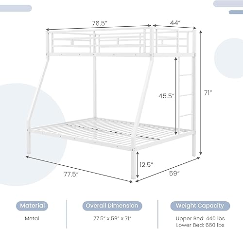 Miniatura 2 de Giantex Litera de metal cama individual sobre matrimonial con escalera extraíble y soporte de listones de acero marco de cama que ahorra espacio