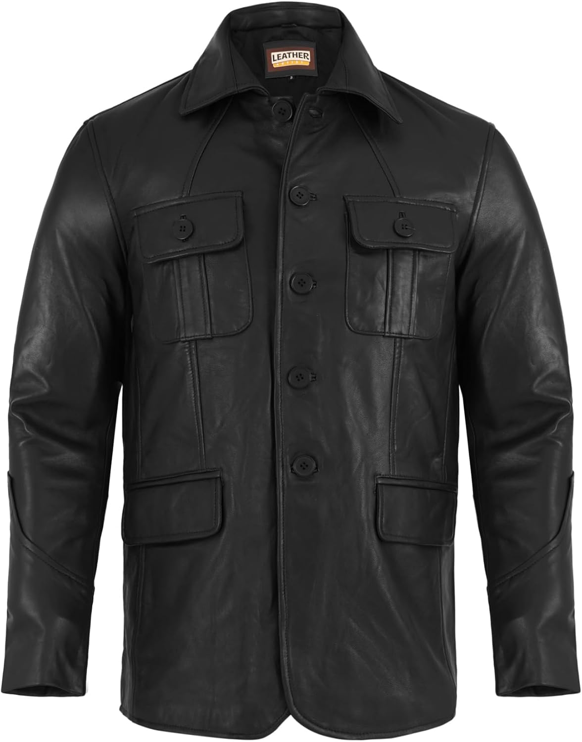 Genuine Lambskin Men Leather Coat – Casual Blazer Leather Jacket Men with Notched Collar
