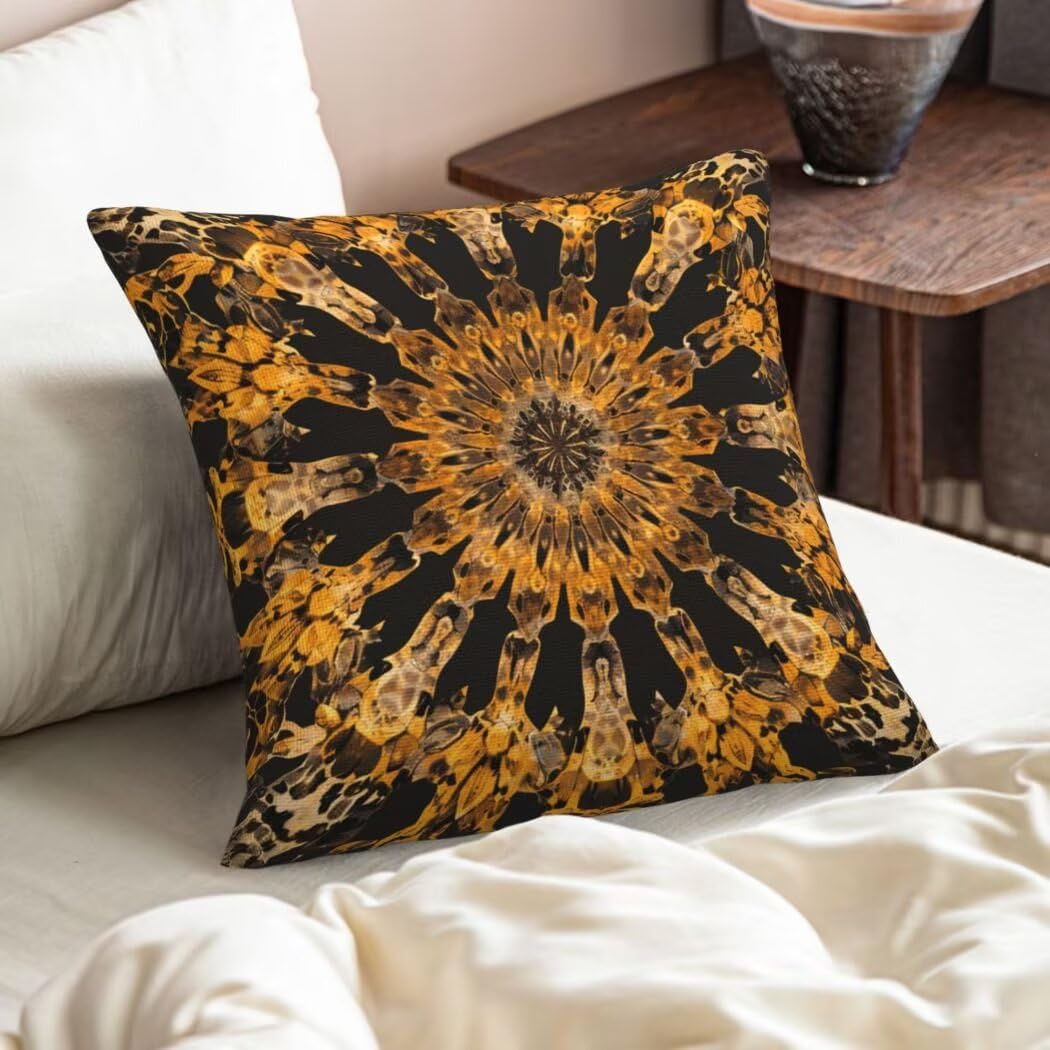 Kissenbezug 50x50 4er Set Leinen Kissenbezüge Golden Dekorative Sofakissen Zierkissen Ethnisch Couchkissen Outdoor Kissen Zierkissenbezüge Deko Kissen für Sofa Schlafzimmer Wohnzimmer Balkon -LI624