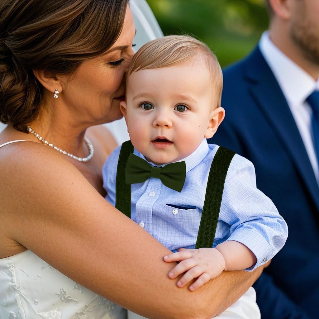 Adjustable Baby Boy Suspenders and Bow Tie, Pre-tied Kids Bowtie and Elastic Suspenders with 3 Strong Metal Clips - Image 6