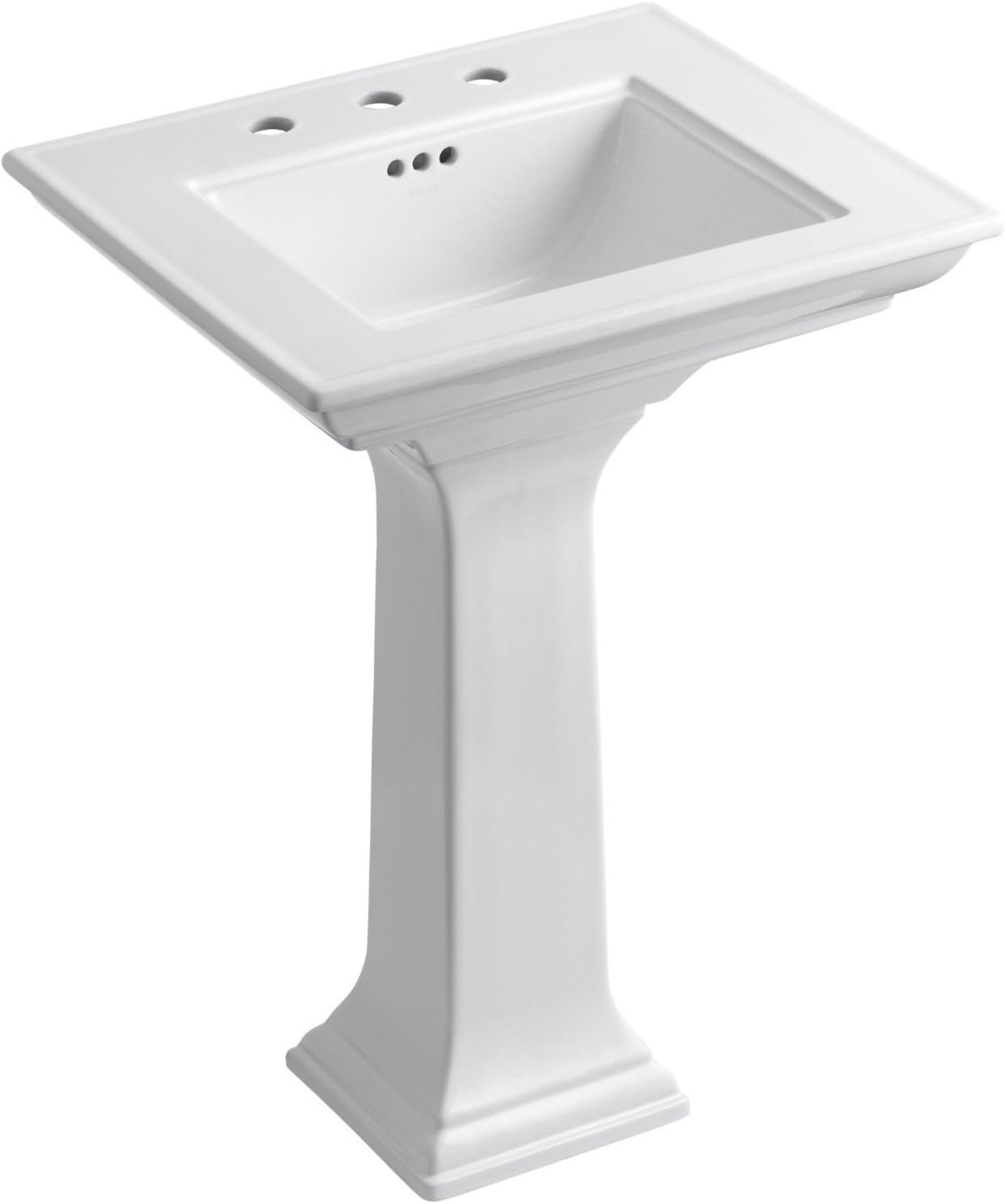 KOHLER K-2344-8-17 Memoirs Stately Rectangular Pedestal Bathroom Sink, 24 1/2", White