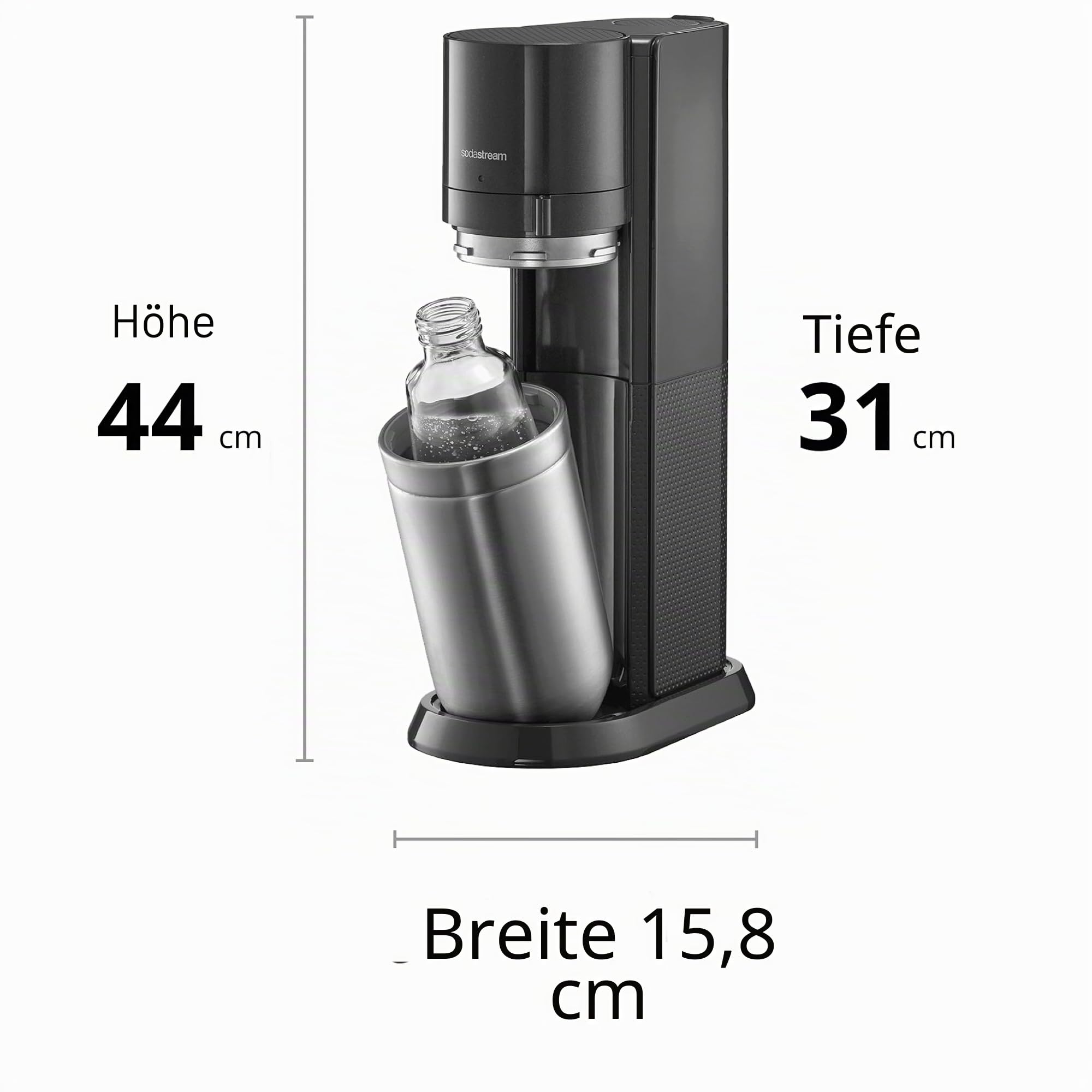 SodaStream Wassersprudler DUO Vorteilspack mit 1x Quick-Connect CO2-Zylinder, 2x 1L Glasflasche und 1x 1L spülmaschinenfeste Kunststoff-Flasche, Höhe: 44cm, Farbe: Titan