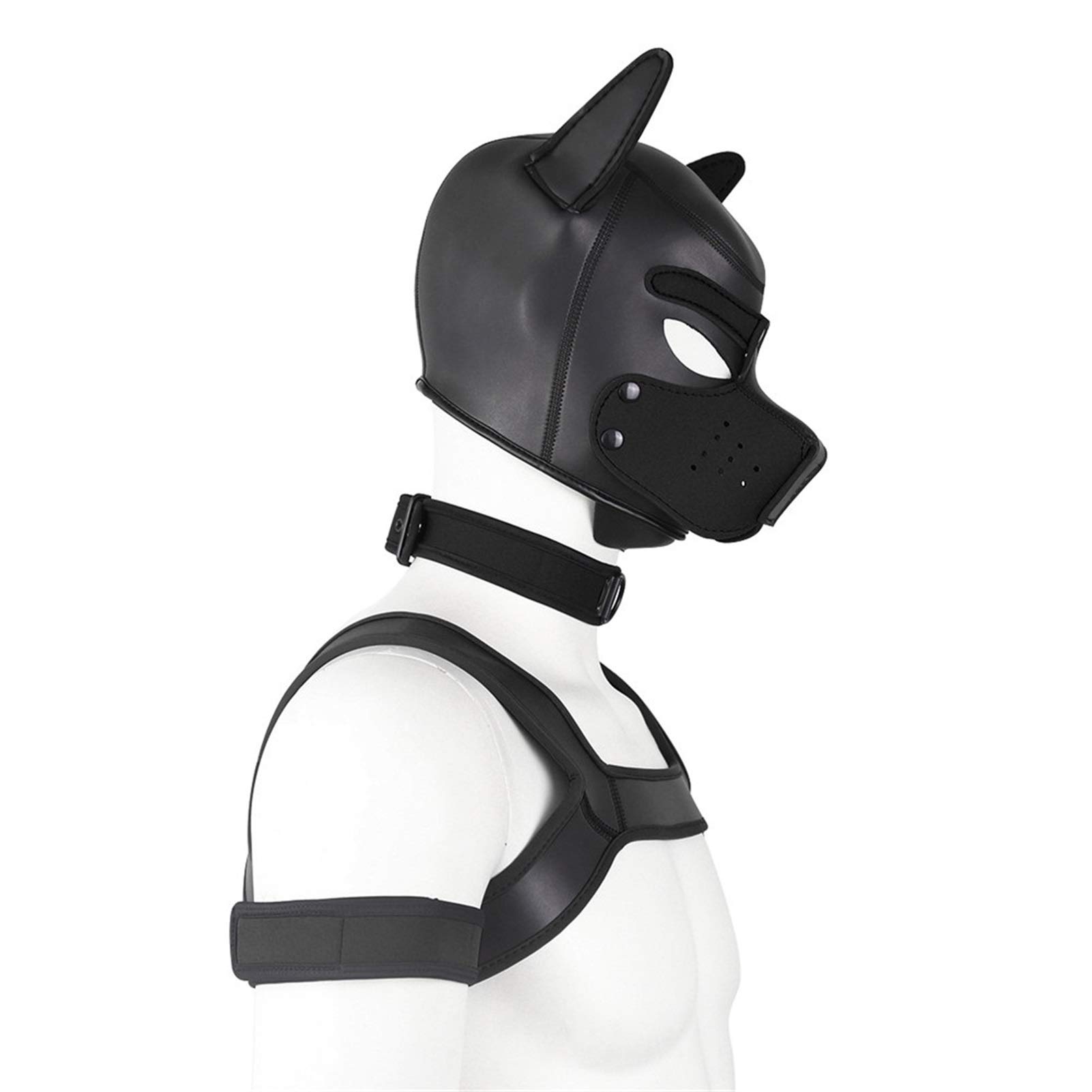 Maschera per cani in lattice morbido con orecchie per cosplay party nero X-Large