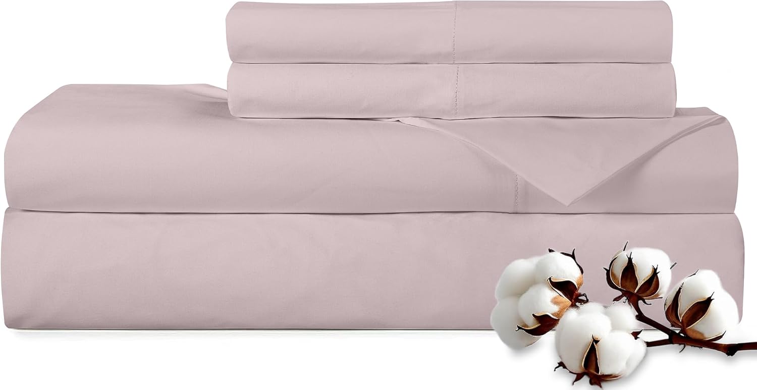 ROYALE LINENS 300 Thread Count 100% Long Staple Combed Cotton Sheet Set - 4 Piece Full Bed Sheets - 1 Fitted, 1 Flat, 2 Pillow Cases -Soft Cool & Crisp Sheet Set (Full, Lavender)