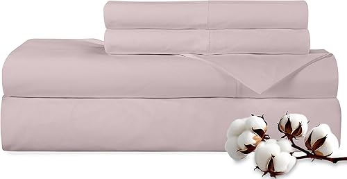 ROYALE LINENS Juego de sábanas de 300 hilos 100% algodón peinado de fibras largas, 4 piezas, 1 sábana bajera, 1 encimera y 2 fundas de almohada,