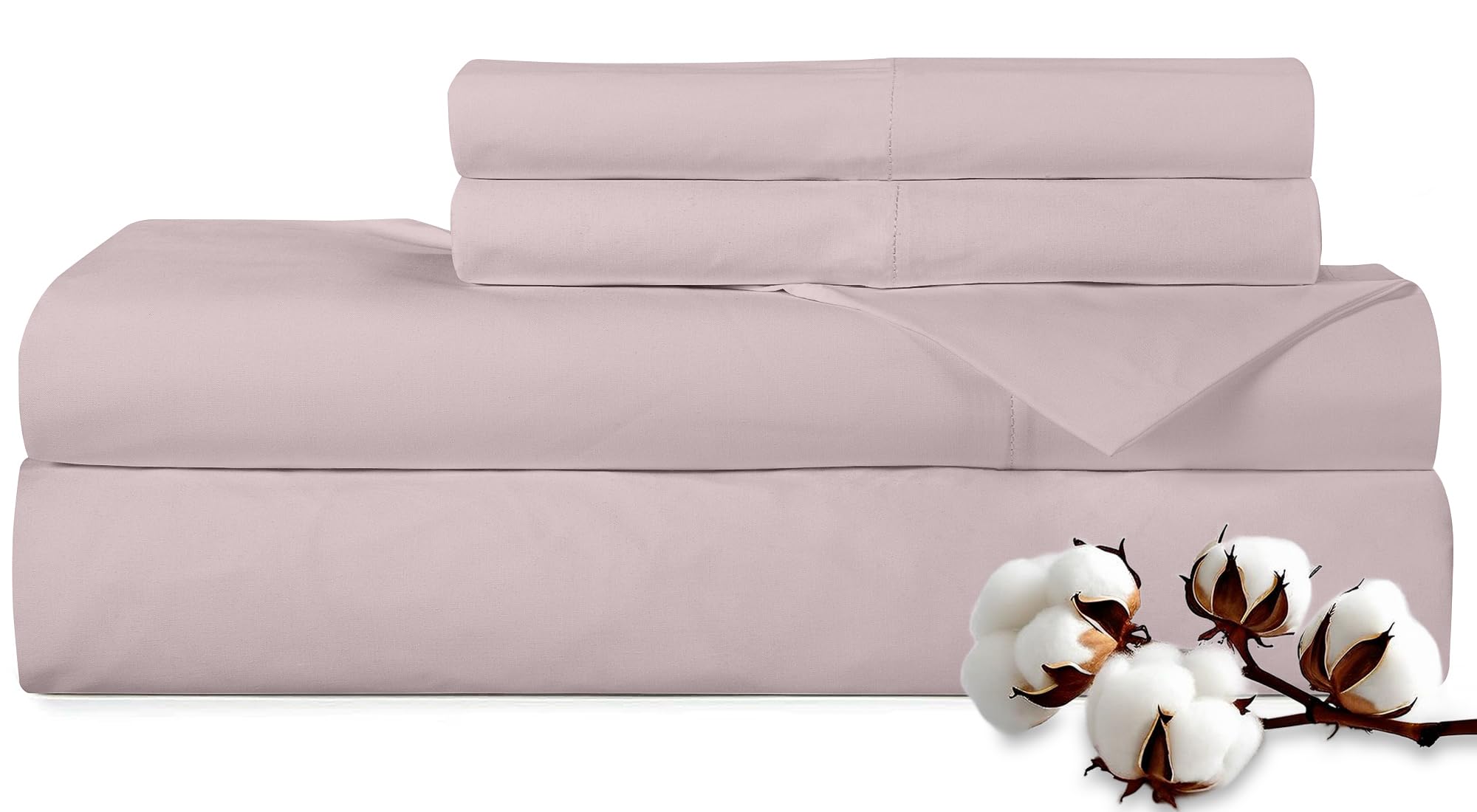 ROYALE LINENS 300 Thread Count 100% Long Staple Combed Cotton Sheet Set - 4 Piece Full Bed Sheets - 1 Fitted, 1 Flat, 2 Pillow Cases -Soft Cool & Crisp Sheet Set (Full, Lavender)