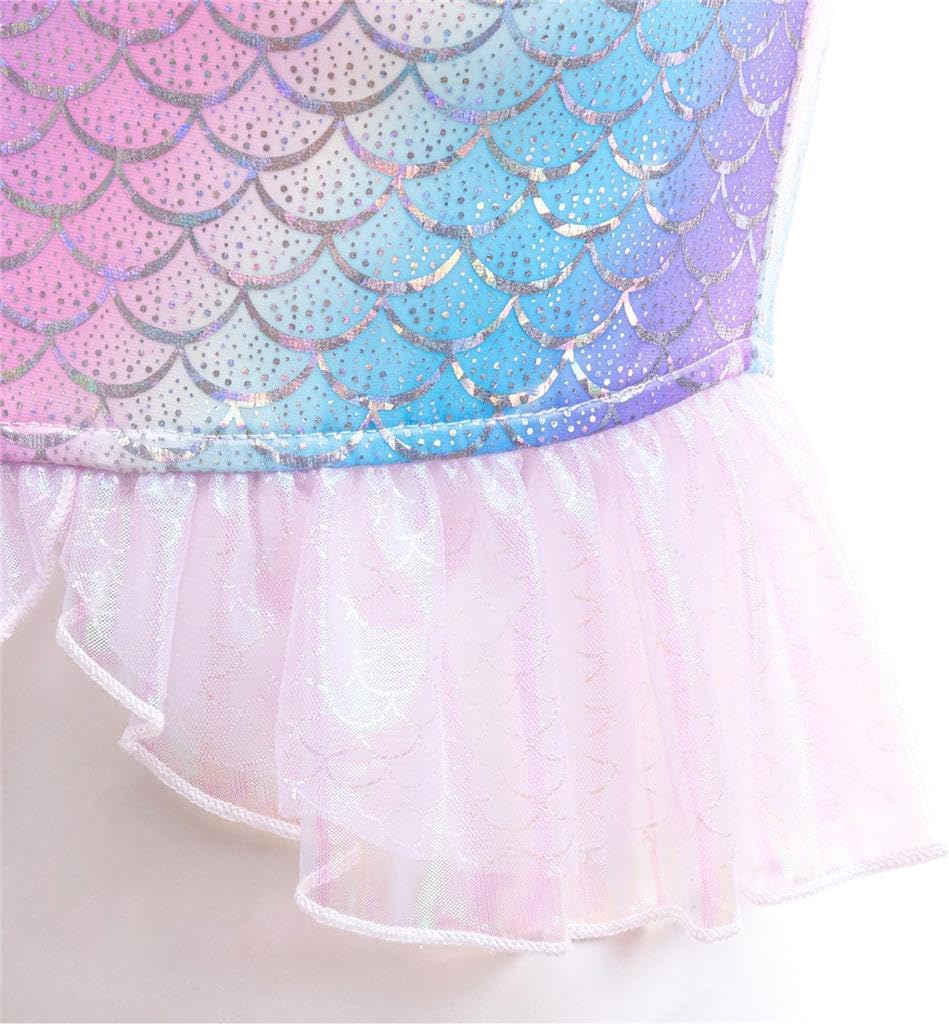Dressy Daisy Toddler Girls Mermaid Princess Bathing Suit Rainbow Shimmer Scale Print Tankini Swimsuit 3 Pieces Summer Outfit
