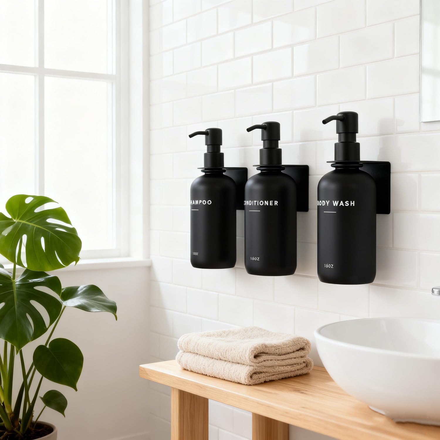 Set of 3 Shampoo and Conditioner Dispenser, 16oz Wall Mounted Shower Dispenser Stainless Steel Support, Easy to Replenish Stainless Steel Pump Head Durable Shower Soap Dispenser and Shampoo Dispenser - Image 7