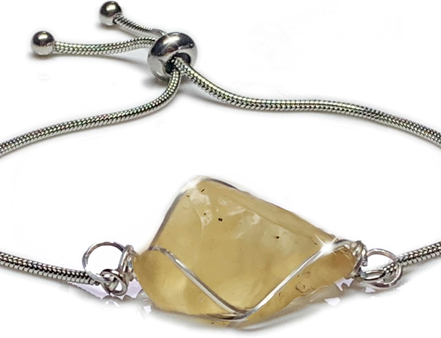 Libyan Desert Glass Crystal Bracelet- Libyan Glass Stone Bracelet -Sterling Silver Wire Wrap -Adjustable Bracelet - Deep Spiritual Healing
