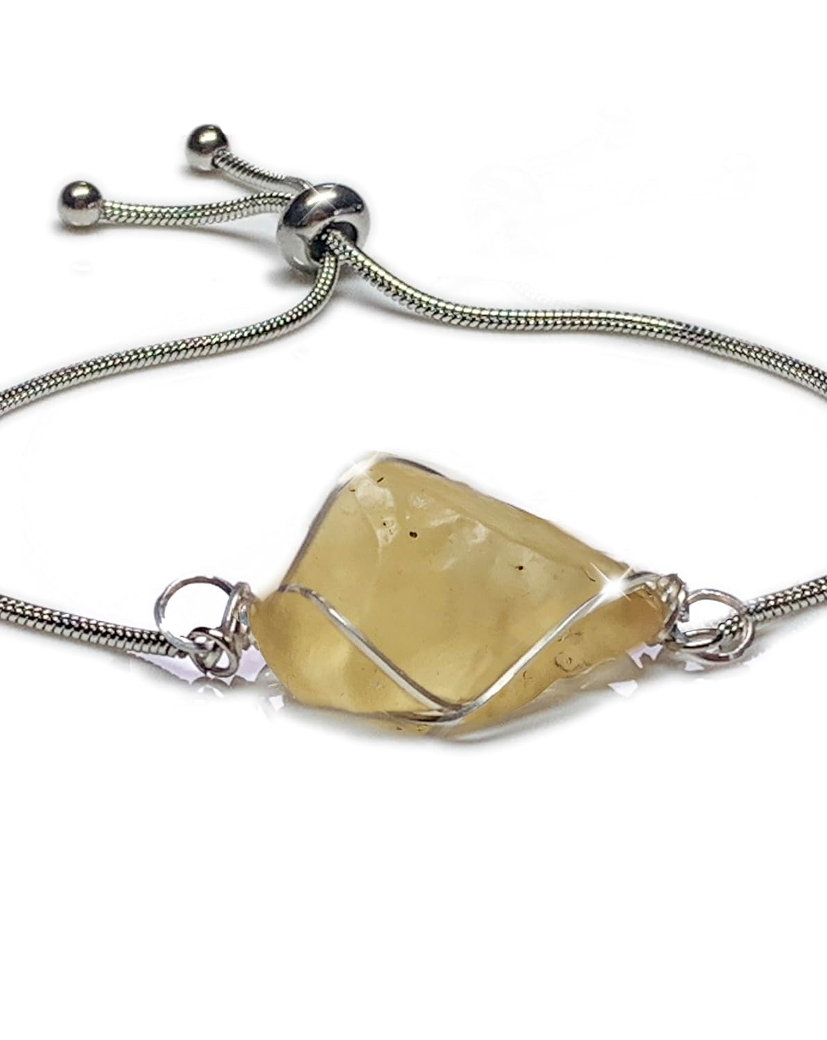 Libyan Desert Glass Bracelet Sterling Silver | Golden Libyan Desert Glass Crystal Tektite | 15-20 carats | Adjustable Bracelet for any size wrist | High Energy for Spiritual Healing