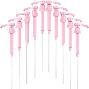 Patelai 10 Pcs Coffee Syrup Pump, Pink Plastic Pumps for Syrup Bottles 750ml - 1L, Reusable Syrup Pump Dispenser