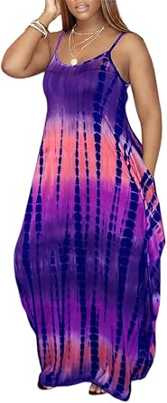 Summer Dresses for Women Plus Size Maxi Sundresses Casual Sleeveless Loose Long Dress with Pockets