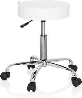 hjh OFFICE 729414 Bürohocker Operator II Kunstleder Weiß Hocker höhenverstellbar mit Rollen