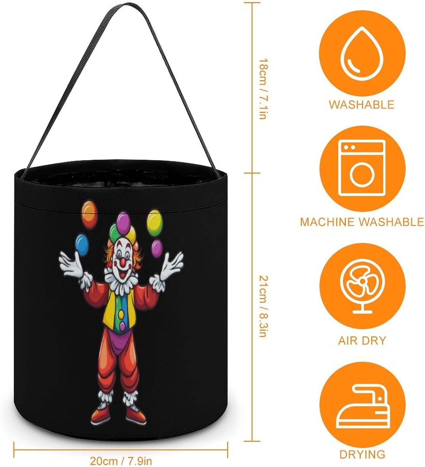 Funny Clown Juggling Circus Entertainer Halloween Treat Bag Reusable Candy Basket Tote Goody Bags Gift Party