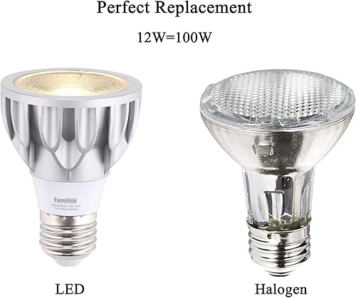 Miniatura 6 de Bombillas LED PAR20, foco regulable de 12 W, equivalente a halógeno de 100 W, ángulo de haz estrecho de 36, blanco natural de 4000 K, base mediana
