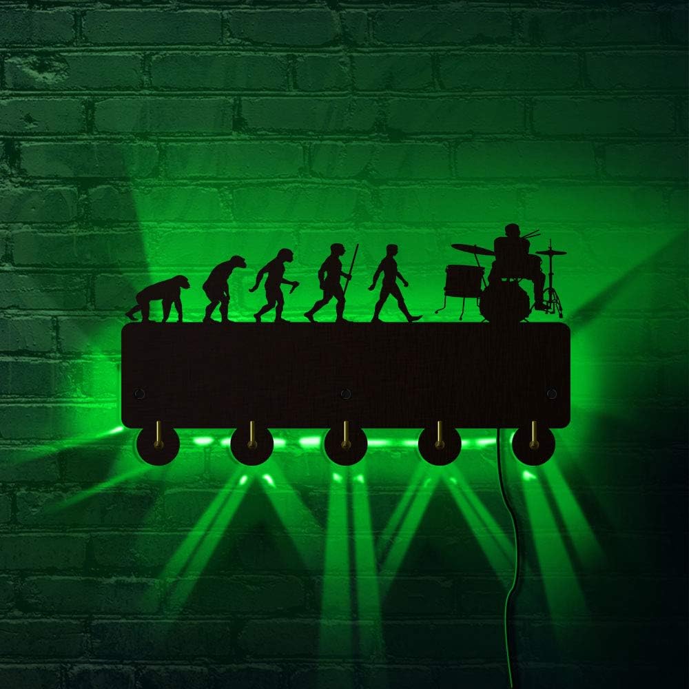 The Geeky Days Modern Remote Control LED Lighting Coat Hooks Geek Evolution Drummer Decorative Hanger Music Theme Clothes Towl Coat Hook Kitchen Bathroom Holder Decor