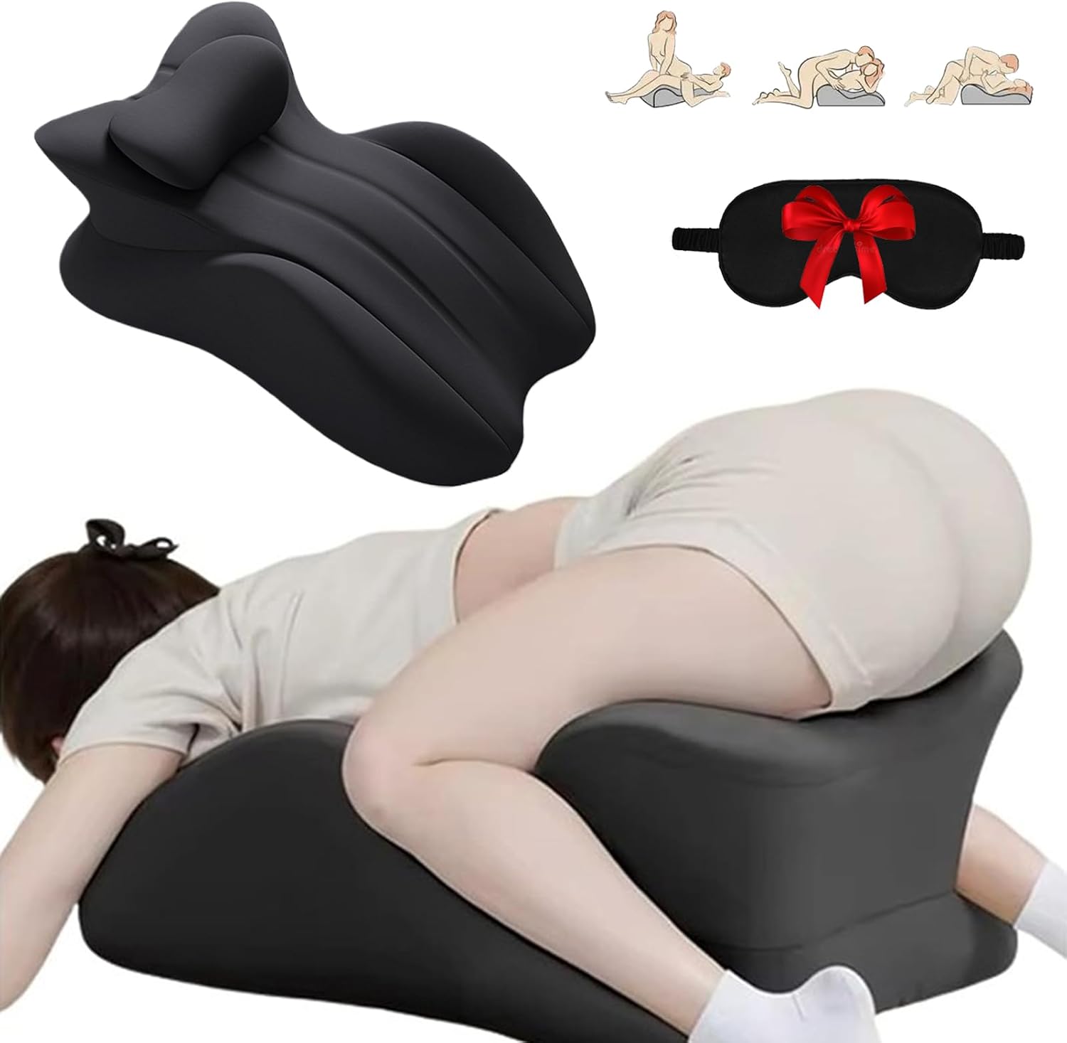 Sweet Spot Pillow, 27° Angle Perfect Position Couples Pillow, Perfect Instant Intimacy Pillows, Wedge Memory Foam Butt Cushion, Provides Waist and Neck Support (Black)