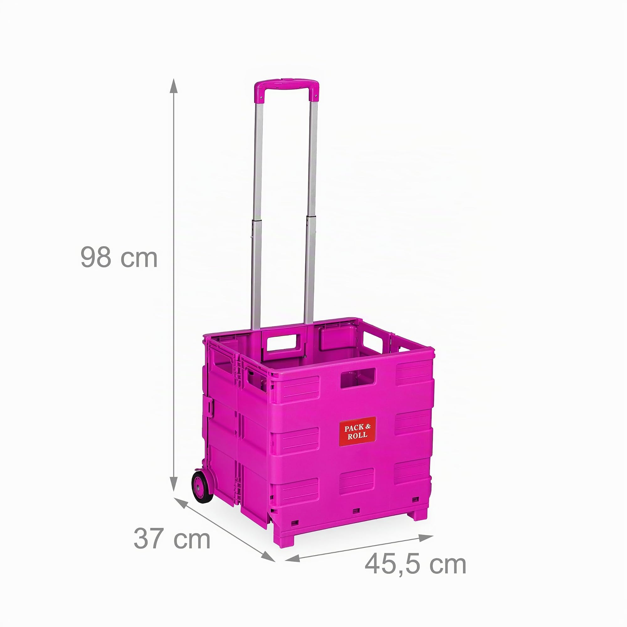 Relaxdays Chariot de Courses Pliable, 2 Roues, poignée téléscopique, jusqu'à 35 kg, Poussette de marché, Rose