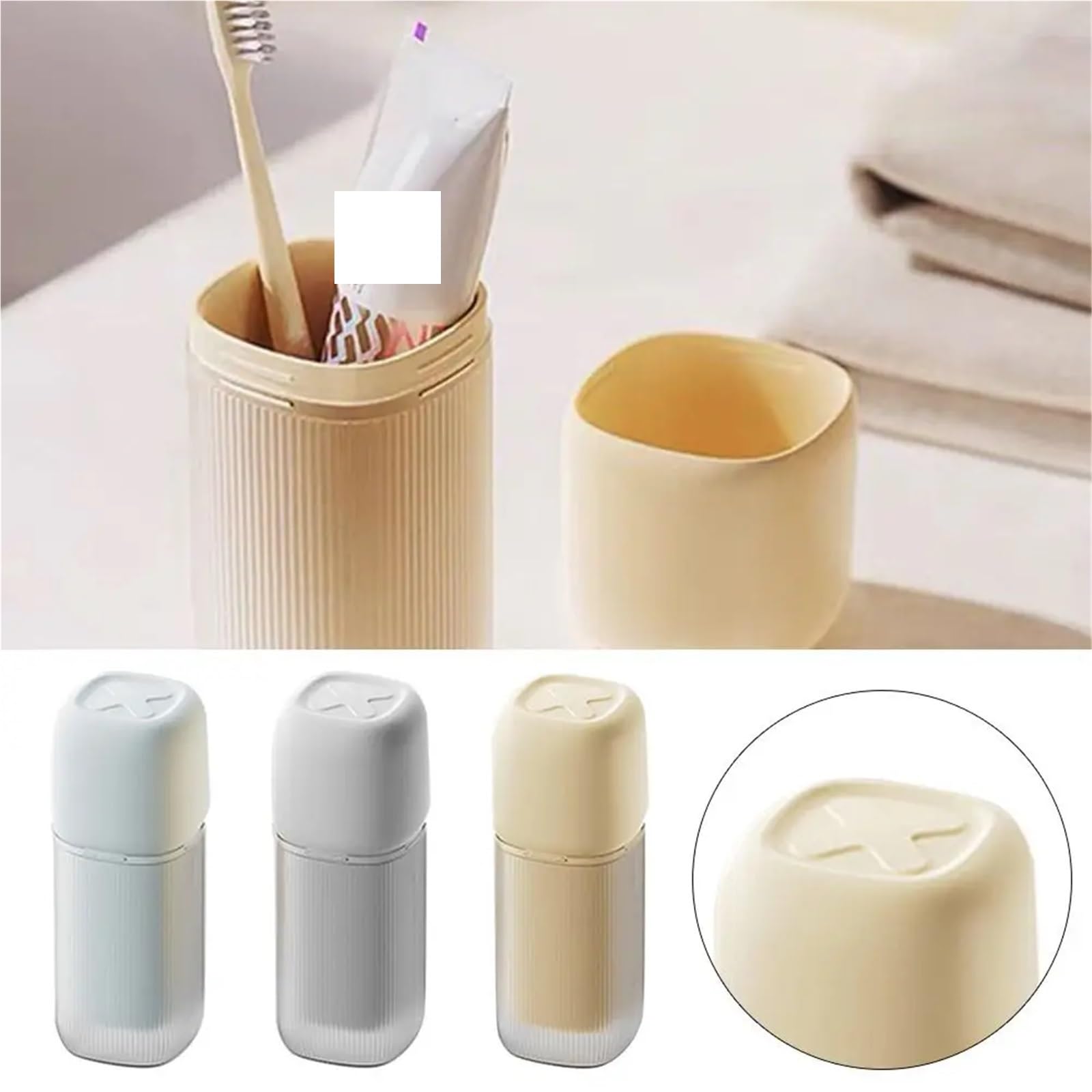 Portaspazzolino 3 pezzi di tazza spazzolino da viaggio creativa for collutorio, scatola plastica portatile for denti(Yellow)