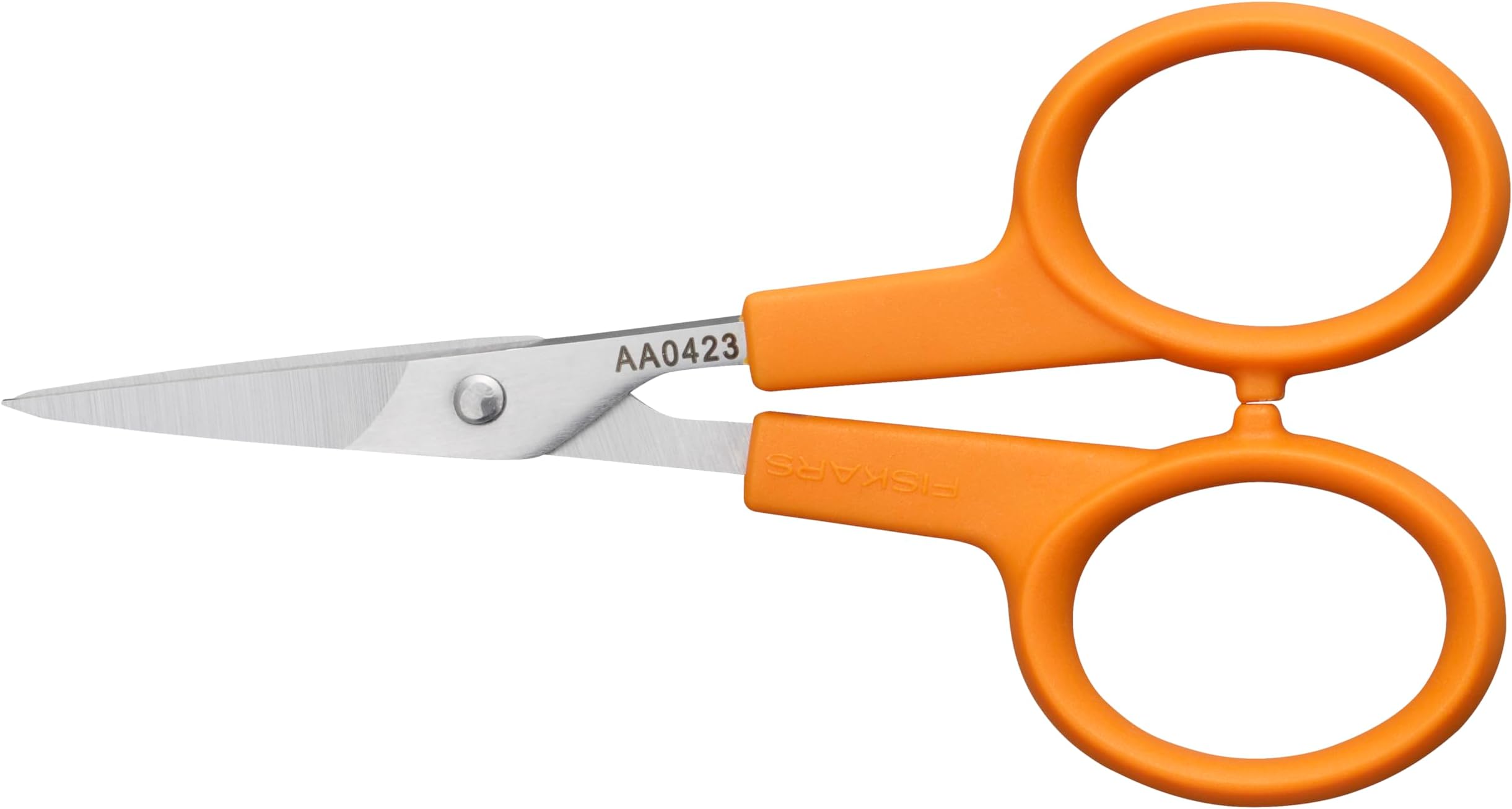 Orange-Handled Straight Detail Scissors, Stainless Steel Blades, Ambidextrous Double-loop Handle