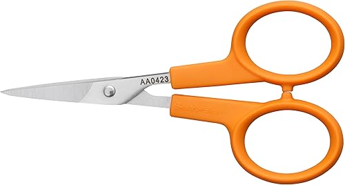 Fiskars Tijeras rectas con mango naranja, cuchillas de acero inoxidable, mango ambidiestro de doble bucle