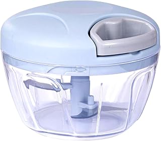 NTEK Multi-Functional Manual Food Chopper | Pull Cord Manual Chopper | Pull String to Slice Vegetables | Curved Stainless Steel Removable Blades Non-Slip Base Food Chopper (500 ML, Blue)