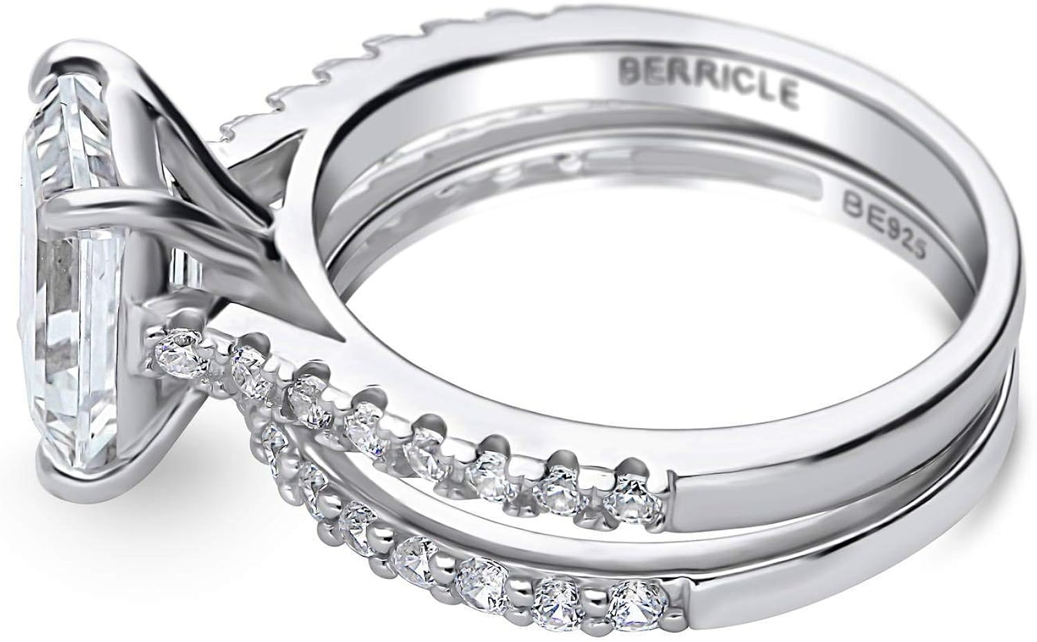 BERRICLE Rhodium Plated Sterling Silver Emerald Cut Cubic Zirconia CZ Solitaire Wedding Engagement Ring Set 3.2 CTW : Clothing, Shoes & Jewelry