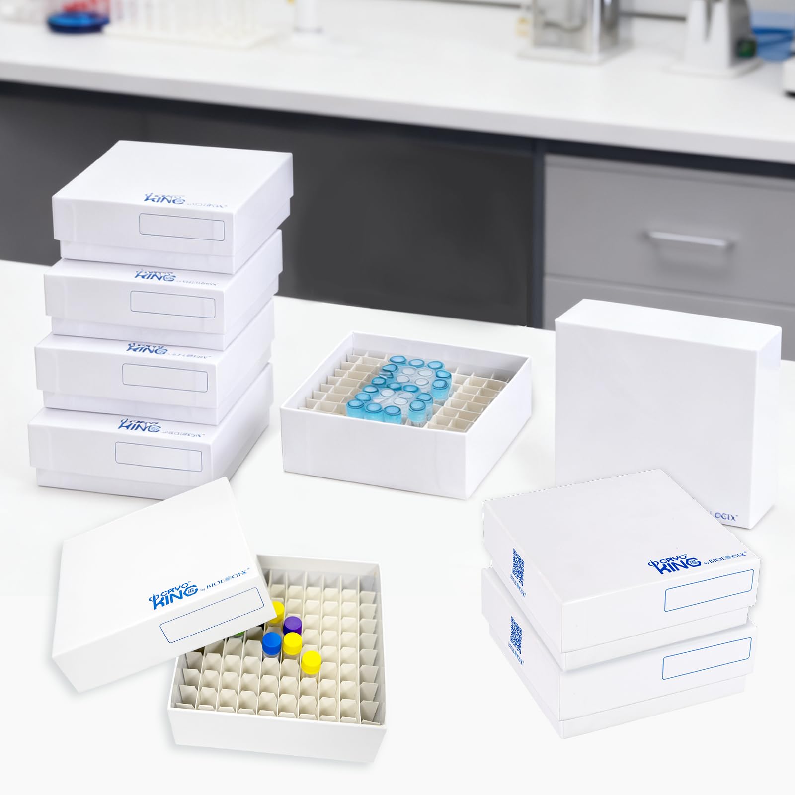 5 Stücke Kryobox, Mikrozentrifugenröhrchenbehälter aus Karton, Kryogene Aufbewahrungsboxen für Die Lagerung von 1.5-2.0 Millilitern Mikroröhrchen und Kryogeräten, 100 Gitter, 2 Zoll, Mit Film