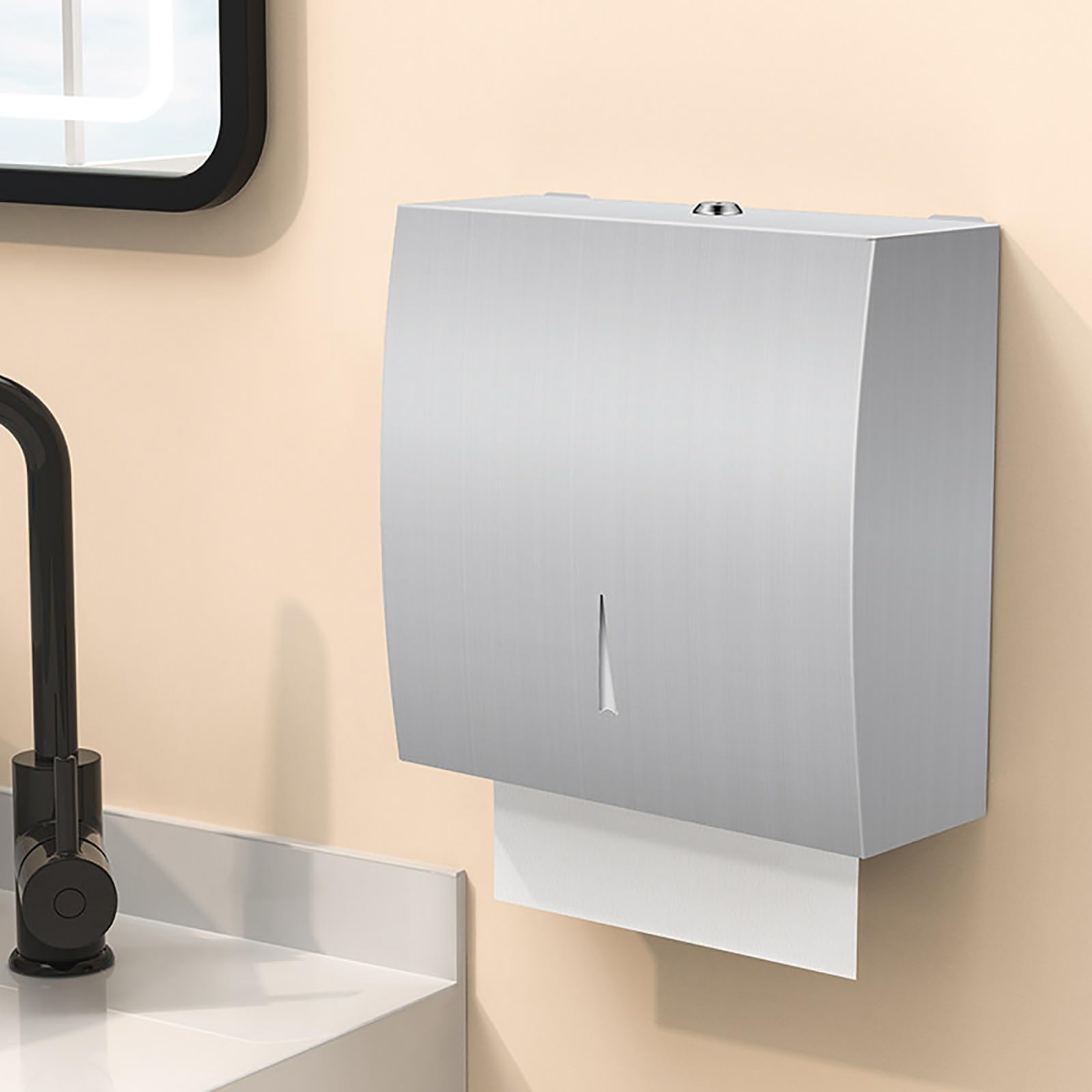 Dispensador Papel Secamanos, Dispensador de Papel de Manos Montaje en Pared, Comercial, Acero Inoxidable(Silver)