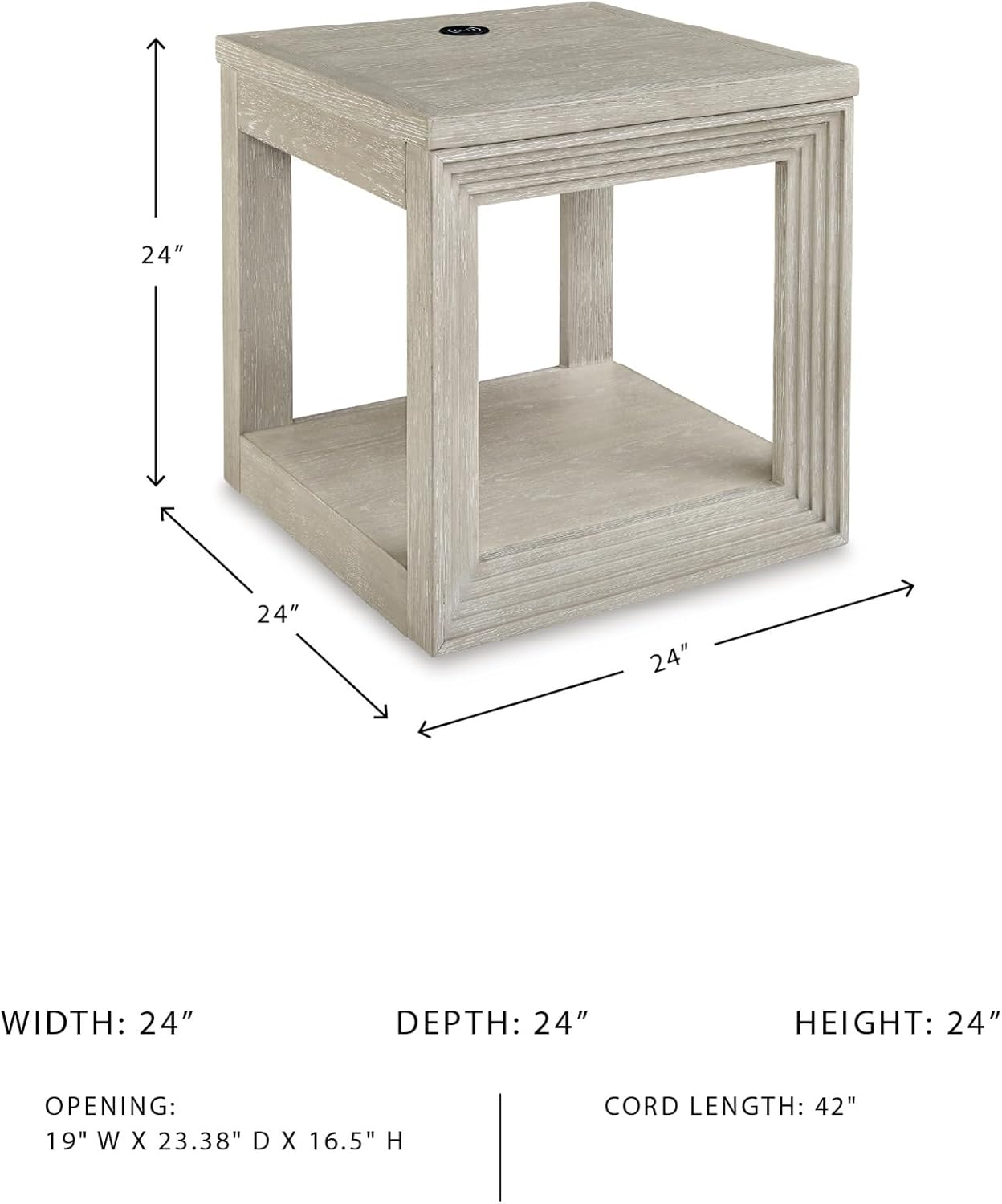 Signature Design by Ashley Marxhart Art Deco End Table with Shelf and Wireless Charging, Beige