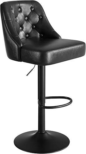 Miniatura 24 de Juego de 2 taburetes de bar, taburete de bar ajustable de altura de mostrador con respaldo, sillas de bar tapizadas de piel sintética, taburetes de