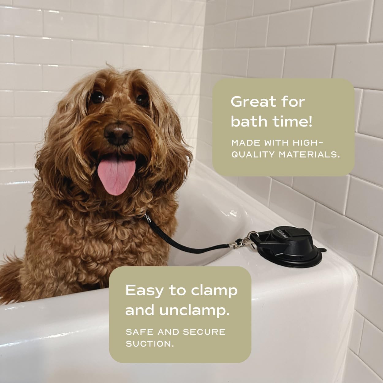 Pupwell Stay in Place and Heavy Duty Suction Cup Dog Leash to Keep Them in Place for Bath Time and Grooming with an Adjustable Loop