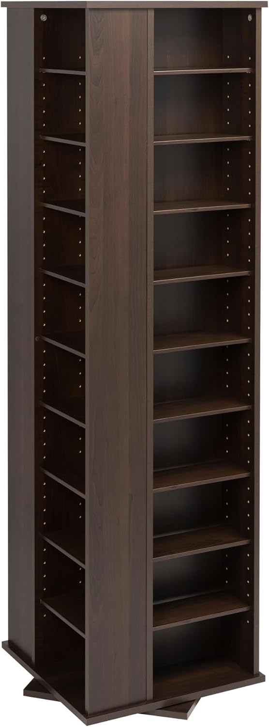 Prepac Espresso Spinning Media Tower Cabinet - 1000+ CD/DVD Storage, Adjustable Shelves, 360° Rotation