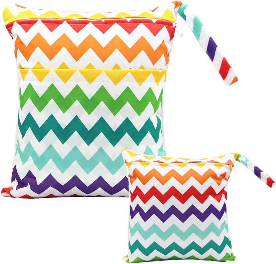 Wet Dry Bag, Nappy Organizer Bag, Reusable Zipper Diaper Bag, Hanging Wet or Dry Clothes Storage Bag (5# M+L)