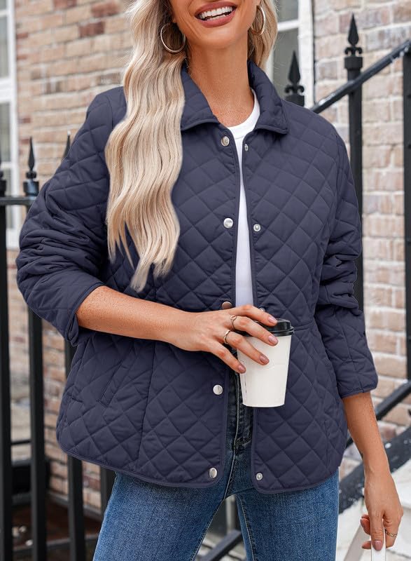 Dokotoo Women's Winter Quilted Jackets Long Sleeve Button Down Diamond Puffer Jacket Outerwear Coats with Pockets - Image 4