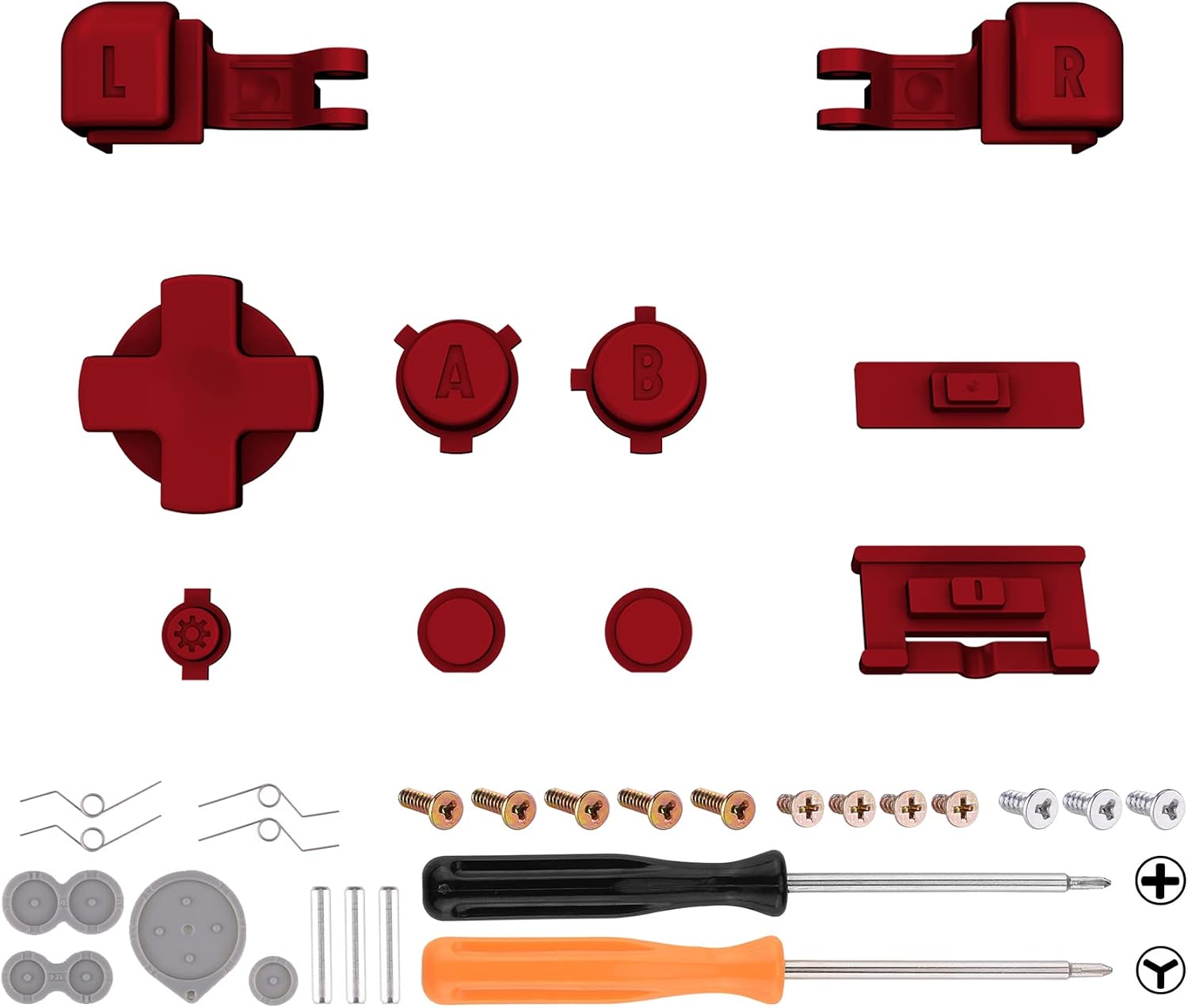 Custom Button Assembly for eXtremeRate Gameboy Advance SP Console, Replacement Button A B L R Button for GBA SP, Power, On, Off, Volume and Cross Keys Main unit is not included. [Scarlet red]
