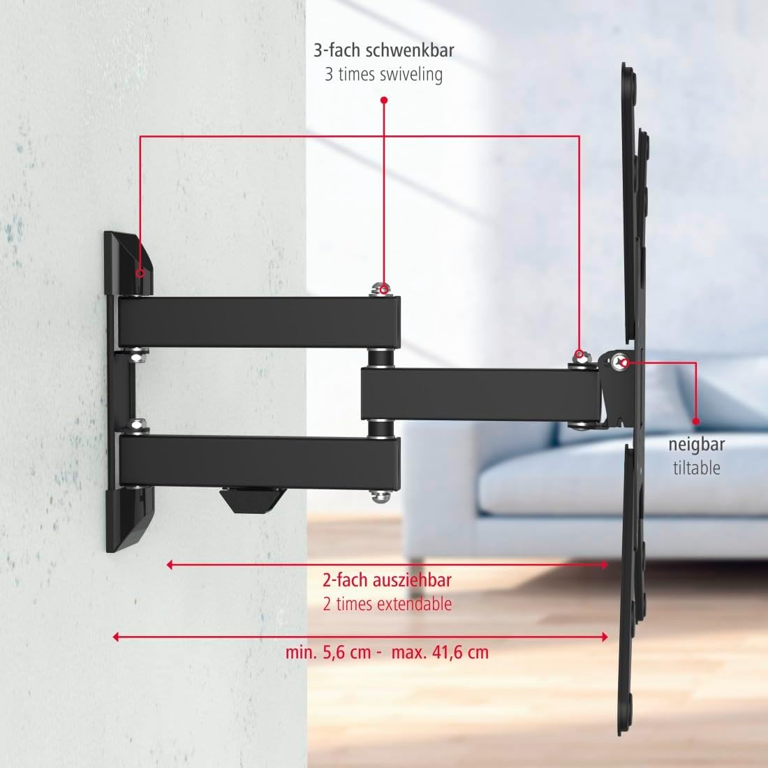 Hama TV Wall Mount, Pivot., incli., teles., 165 cm (65"), OLED up to 25 kg